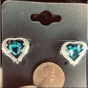 V Open Aqua Hearts Earrings steel